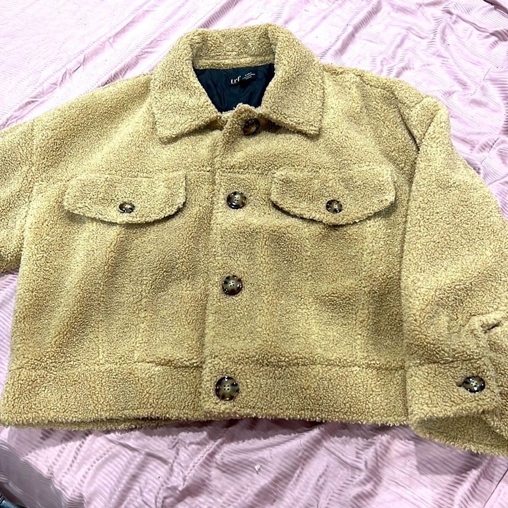 Zara Brown Cropped Sherpa Jacket Size L